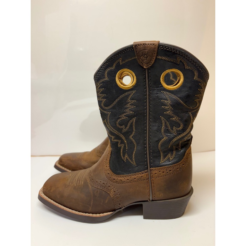 Ariat Heritage Roughstock Kids Boys Brown Black Leather Cowboy Boots 2 10016239